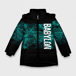 Куртка зимняя для девочки Вавилон на фоне цветочных узоров, цвет: 3D-черный