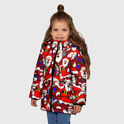 Куртка зимняя для девочки Новогодний паттерн с дедами морозами, цвет: 3D-черный — фото 2