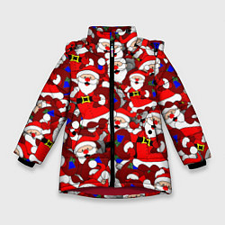 Куртка зимняя для девочки Новогодний паттерн с дедами морозами, цвет: 3D-красный
