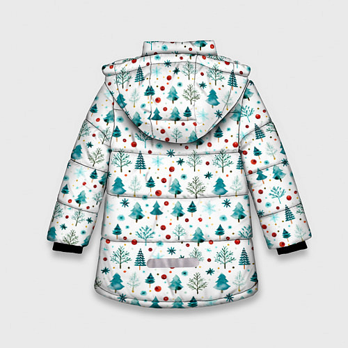 Зимняя куртка для девочки Новогодние элементы елки снежинки шарики / 3D-Черный – фото 2