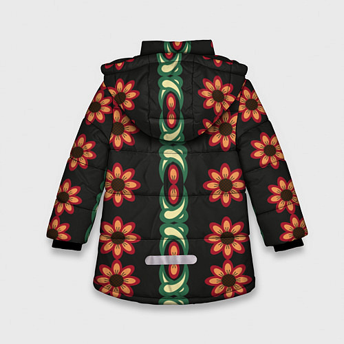 Зимняя куртка для девочки Красочный цветочный орнамент с ромашками / 3D-Черный – фото 2