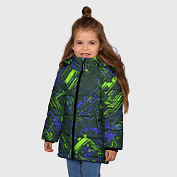 Куртка зимняя для девочки Киберпанк линии зелёные и синие, цвет: 3D-светло-серый — фото 2
