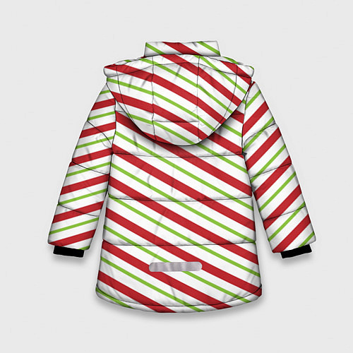 Зимняя куртка для девочки Рождественский паттерн красно зеленые полосы / 3D-Черный – фото 2