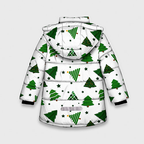Зимняя куртка для девочки Узор с зелеными елочками / 3D-Черный – фото 2