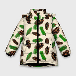 Зимняя куртка для девочки Зимний узор - еловые ветки и шишки
