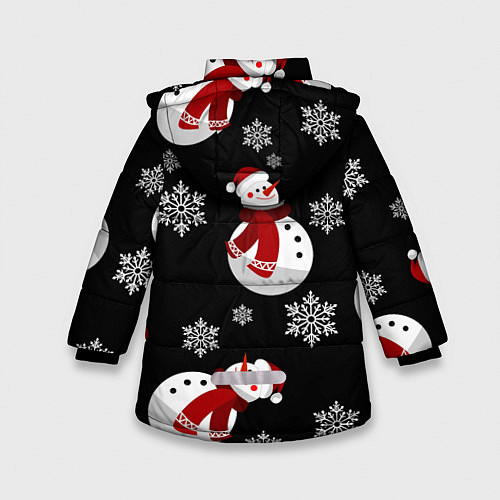 Зимняя куртка для девочки Снеговички в зимних шапочках со снежинками / 3D-Черный – фото 2
