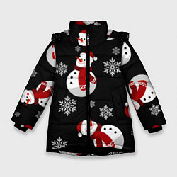 Куртка зимняя для девочки Снеговички в зимних шапочках со снежинками, цвет: 3D-черный