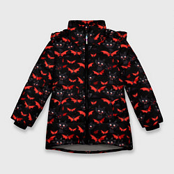 Куртка зимняя для девочки Летучие мыши на Хеллоуин, цвет: 3D-светло-серый