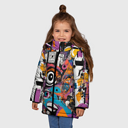Куртка зимняя для девочки Глаз в смеси современных искусств - абстракционизм, цвет: 3D-черный — фото 2
