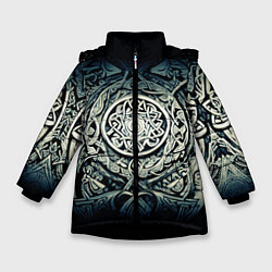Куртка зимняя для девочки Орнамент и руны скандинавских викингов, цвет: 3D-черный