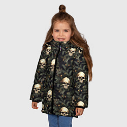 Куртка зимняя для девочки Череп, шишки и хвойные ветки, цвет: 3D-черный — фото 2