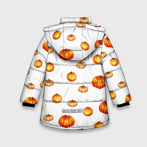 Зимняя куртка для девочки Оранжевые тыквы - паттерн / 3D-Светло-серый – фото 2