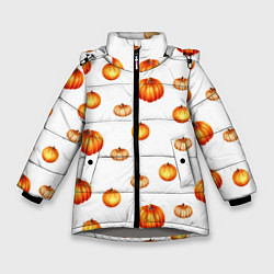 Куртка зимняя для девочки Оранжевые тыквы - паттерн, цвет: 3D-светло-серый