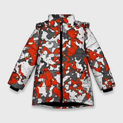 Зимняя куртка для девочки Абстракция серо-красная