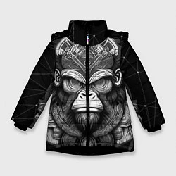 Куртка зимняя для девочки Кинг Конг король обезьян на фоне созвездия, цвет: 3D-черный