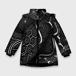 Куртка зимняя для девочки Чёрно-белая орнамент, цвет: 3D-черный