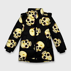 Куртка зимняя для девочки Черепки для хэллоуина, цвет: 3D-черный