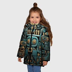 Куртка зимняя для девочки Рисунок в египетском стиле, цвет: 3D-светло-серый — фото 2