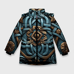 Куртка зимняя для девочки Симметричный орнамент в кельтской стилистике, цвет: 3D-черный