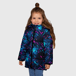 Куртка зимняя для девочки Неоновая сталь cyberpunk, цвет: 3D-черный — фото 2