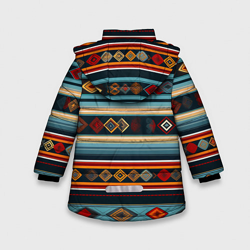 Зимняя куртка для девочки Этнический орнамент в горизонтальную полоску / 3D-Черный – фото 2