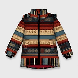 Куртка зимняя для девочки Этнический принт в полоску, цвет: 3D-красный