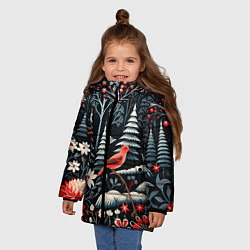 Куртка зимняя для девочки Новогодний лес и птицы, цвет: 3D-светло-серый — фото 2