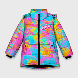 Куртка зимняя для девочки Барбм - цветочный абстрактный паттерн - тай-дай, цвет: 3D-черный
