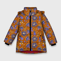 Зимняя куртка для девочки Цветы в поле коричневый цвет