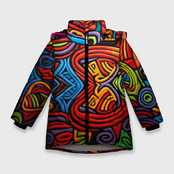 Куртка зимняя для девочки Разноцветный узор в стиле абстракционизм, цвет: 3D-светло-серый