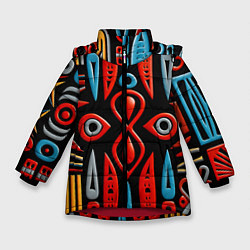 Зимняя куртка для девочки Красно-синий узор в африканском стиле