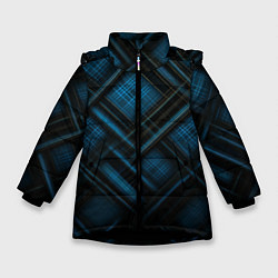 Куртка зимняя для девочки Тёмно-синяя шотландская клетка, цвет: 3D-черный