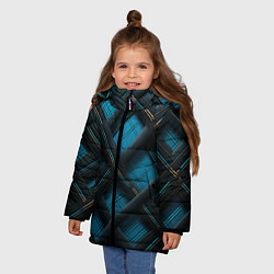 Куртка зимняя для девочки Тёмно-синяя диагональная клетка, цвет: 3D-черный — фото 2