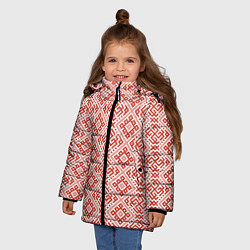 Куртка зимняя для девочки Сварожич - славянский орнамент, цвет: 3D-красный — фото 2