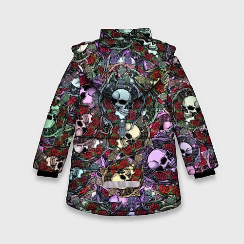 Зимняя куртка для девочки Череп с крыльями паттерн / 3D-Черный – фото 2