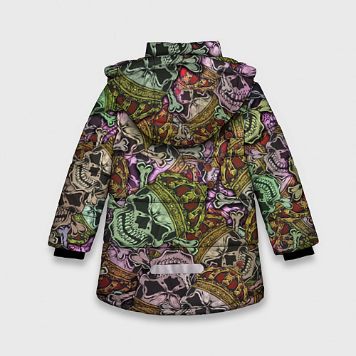 Зимняя куртка для девочки Череп с короной паттерн / 3D-Черный – фото 2