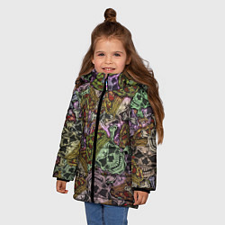Куртка зимняя для девочки Череп с короной паттерн, цвет: 3D-черный — фото 2