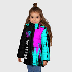 Куртка зимняя для девочки Инга и неоновый герб России по-вертикали, цвет: 3D-черный — фото 2