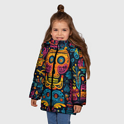 Куртка зимняя для девочки Узор в мексиканском стиле, цвет: 3D-черный — фото 2