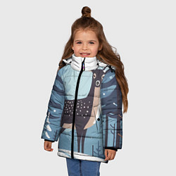 Куртка зимняя для девочки Зимняя сказка олень в лесу, цвет: 3D-светло-серый — фото 2