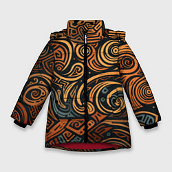 Куртка зимняя для девочки Узор в викингском стиле, цвет: 3D-красный