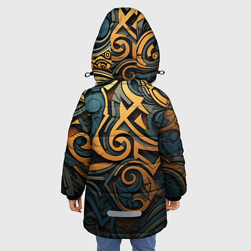 Зимняя куртка для девочки Абстрактный узор в викингском стиле / 3D-Красный – фото 4