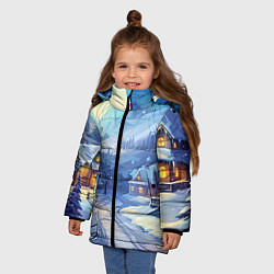 Куртка зимняя для девочки Зимняя новогодняя деревня, цвет: 3D-красный — фото 2