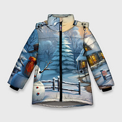 Зимняя куртка для девочки Новый год и снеговик