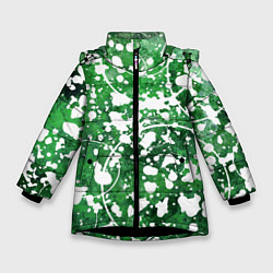 Куртка зимняя для девочки Абстракция - круги на зелёном, цвет: 3D-черный