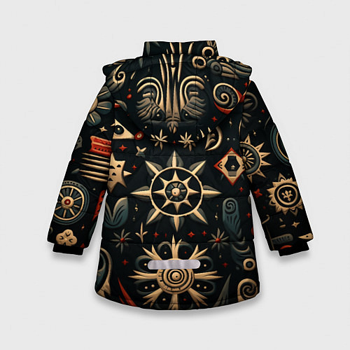 Зимняя куртка для девочки Абстрактный узор в славянском стиле на тёмном фоне / 3D-Черный – фото 2