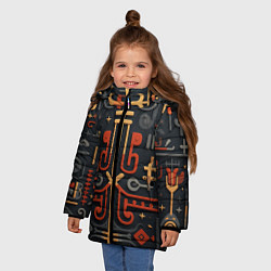 Куртка зимняя для девочки Абстрактный паттерн в славянском стиле на тёмном ф, цвет: 3D-красный — фото 2