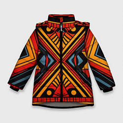 Куртка зимняя для девочки Геометрический узор в африканском стиле, цвет: 3D-светло-серый