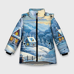 Куртка зимняя для девочки Зима в деревне, цвет: 3D-светло-серый