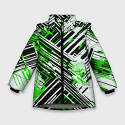Куртка зимняя для девочки Киберпанк линии белые и зелёные, цвет: 3D-светло-серый